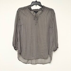 I.N. Studio Chic Black and White Sheer Houndstooth Blouse Women's Plus Size 1x